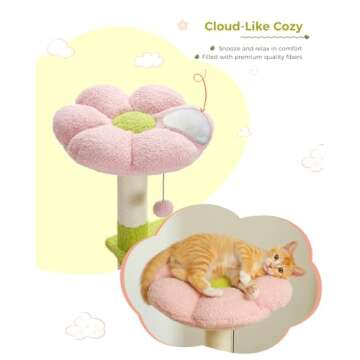 MUTTROS Flower Cat Tree 47.2" Multi-Level Cat Tower with Sisal Covered Scratching Posts, Cute Cat Condo for Indoor Small Medium Cats, Pink Top Perch, Ramp, Fluffy Ball, Pink