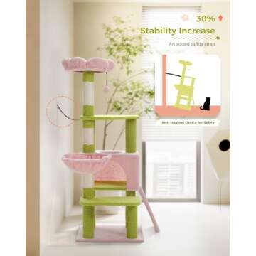 MUTTROS Flower Cat Tree 47.2" Multi-Level Cat Tower with Sisal Covered Scratching Posts, Cute Cat Condo for Indoor Small Medium Cats, Pink Top Perch, Ramp, Fluffy Ball, Pink