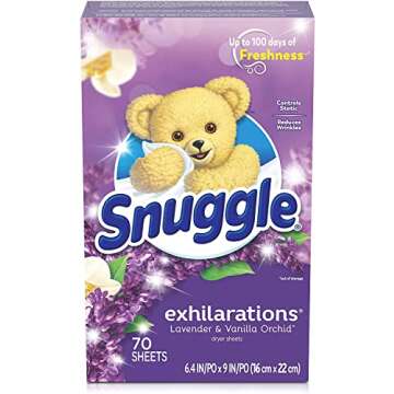Snuggle Exhilarations Fabric Softener Dryer Sheets, White Lavender & Sandalwood, 70 Count (Pack of 3...