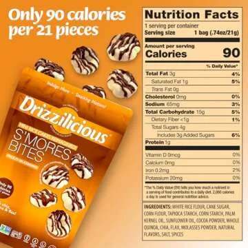 Drizzilicious Mini Rice Cakes S'mores - Rice Crisps, Healthy Snack for Adults and Kids, Flavored Rice Cakes, Vegan, Gluten Free, Allergen Free, Only 90 Calories Per Serving- 4 oz (Pack of 1)