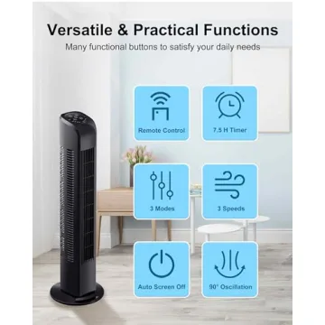 Uthfy Oscillating Tower Fan with Remote, Electric Standing Tower Fan Floor Fan for Bedroom Indoor Office and Home Use,Quiet Cooling Portable Bladeless Tower Fans, 30 inchs, Black Tower Fan