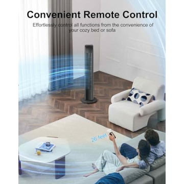 Uthfy Oscillating Tower Fan with Remote, Electric Standing Tower Fan Floor Fan for Bedroom Indoor Office and Home Use,Quiet Cooling Portable Bladeless Tower Fans, 30 inchs, Black Tower Fan