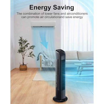 Uthfy Oscillating Tower Fan with Remote, Electric Standing Tower Fan Floor Fan for Bedroom Indoor Office and Home Use,Quiet Cooling Portable Bladeless Tower Fans, 30 inchs, Black Tower Fan