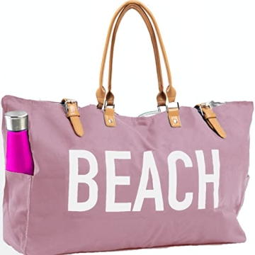 KEHO Waterproof Beach Bag with Pockets For Women (Sandproof) - Rose Pink