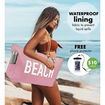 KEHO Waterproof Beach Bag with Pockets For Women (Sandproof) - Rose Pink