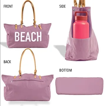 KEHO Waterproof Beach Bag with Pockets For Women (Sandproof) - Rose Pink