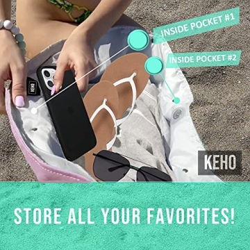 KEHO Waterproof Beach Bag with Pockets For Women (Sandproof) - Rose Pink