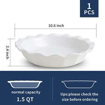 KOOV 9 Inch Ceramic Pie Dish for Elegant Baking