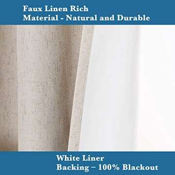 H.VERSAILTEX Linen Blackout Curtains Durable Thick Textured Linen Look 100% Blackout Patio Door Curtain Anti Rust Grommet Extra Wide Sliding Door Curtain Panel, W100 x L108 inch - Natural