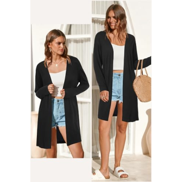OUGES 2024 Women's Black Open Front Cardigan