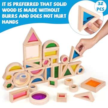 Wooden Rainbow Building Blocks for Kids 32 Pcs Rainbow Stacker Stacking Blocks Game Colorful Constru...