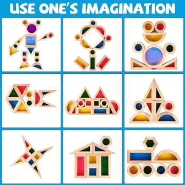 Wooden Rainbow Building Blocks for Kids 32 Pcs Rainbow Stacker Stacking Blocks Game Colorful Construction Toys Preschool Learning Educational Toys -Geometry Wooden Blocks for Boys & Girls