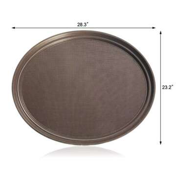 New Star Foodservice 25606 Non-Slip Tray, Plastic, Rubber Lined, Oval, 24 x 29-Inch, Brown