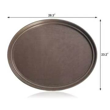 New Star Foodservice 25606 Non-Slip Tray, Plastic, Rubber Lined, Oval, 24 x 29-Inch, Brown