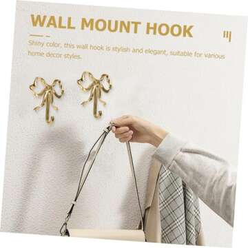 Zerodeko Bow Hook Bow Shaped Wall Hook Wall Peg Hook Single Hanger Vintage Wall Hooks Towel Robe Hook Gold Wall