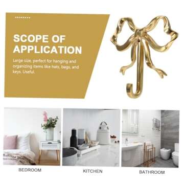 Zerodeko Bow Hook Bow Shaped Wall Hook Wall Peg Hook Single Hanger Vintage Wall Hooks Towel Robe Hook Gold Wall