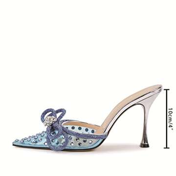 MIRAAZZURRA Women High Heeled Mules Clear PVC Pointed Toe Double Bow Rhinestones Embellished Wedding...