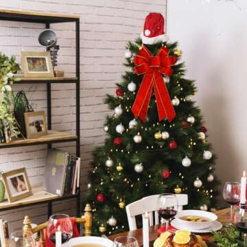 Large Christmas Bow for Wreath 20 * 11inch Vintage Red Wreath Bow Golden Edged Red Velvet Tree Topper Ornament Decorative Bow for Xmas Home Outdoor Indoor Party