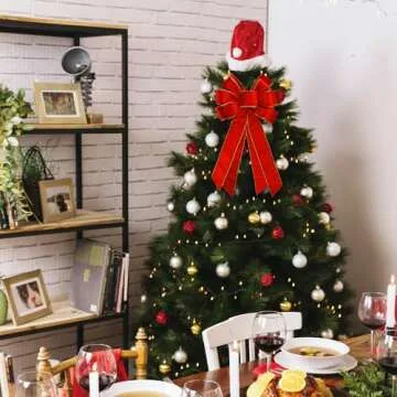 Large Christmas Bow for Wreath 20 * 11inch Vintage Red Wreath Bow Golden Edged Red Velvet Tree Topper Ornament Decorative Bow for Xmas Home Outdoor Indoor Party