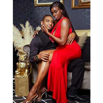 LAGSHIAN Women Sexy Elegant One Shoulder High Split Cutout Long Evening Dress Red