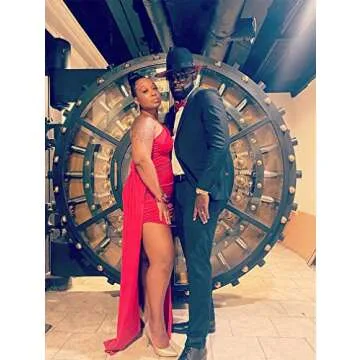 LAGSHIAN Women Sexy Elegant One Shoulder High Split Cutout Long Evening Dress Red