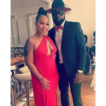 LAGSHIAN Women Sexy Elegant One Shoulder High Split Cutout Long Evening Dress Red