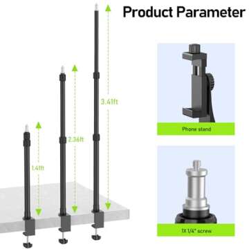 2 Pack Camera Desk Mount with 1/4" 3/8" Screws Ball Head Camera,17-41" Desk Camera Mount, Adjustable...