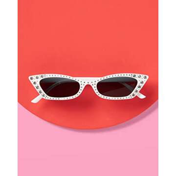 xo, Fetti White Bedazzled Cat Eye Sunglasses | White Bachelorette Party Favor, Bridesmaid Sunnies Gift, y2k Birthday Party Decorations + Cool Halloween Costume