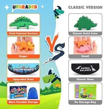 IPOURUP Dinosaur Toys for Kids 3-5: Wooden Stacking Montessori Toys for 3 4 5 6 7 Year Old Balance Competition Game for Family Ideal Easter Birthday Gifts for Kids Ages 3-7 (Double Version)