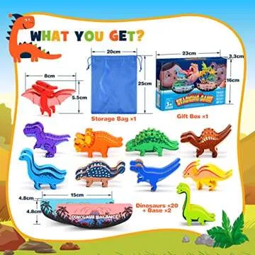 IPOURUP Dinosaur Toys for Kids 3-5: Wooden Stacking Montessori Toys for 3 4 5 6 7 Year Old Balance Competition Game for Family Ideal Easter Birthday Gifts for Kids Ages 3-7 (Double Version)