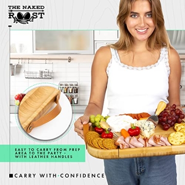 Luxury Bamboo Cheese Board Set with Leather Handles