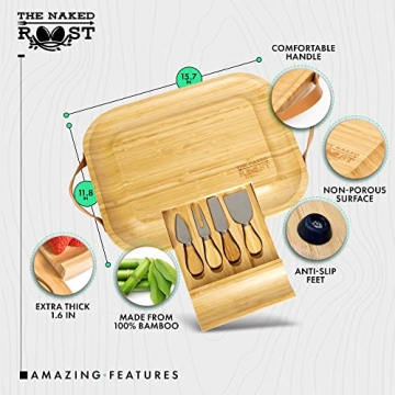 Luxury Bamboo Cheese Board Set with Leather Handles