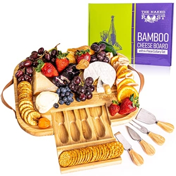 Luxury Bamboo Cheese Board Set with Leather Handles