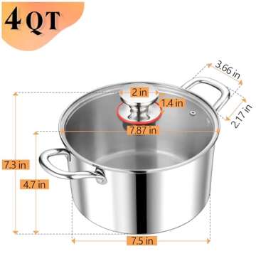 P&P CHEF 4 Quart Stockpot with Lid, Stainless Steel Tri-Ply Cooking Soup Pasta Stock Pot for Gas/Ind...
