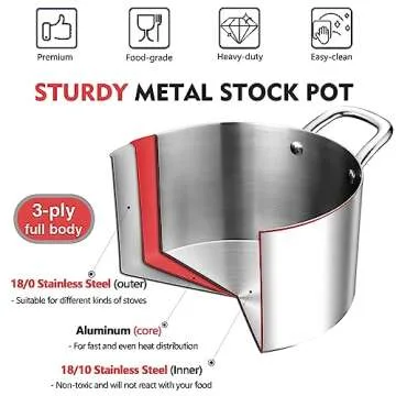 P&P CHEF 4 Quart Tri-Ply Stainless Steel Stock Pot