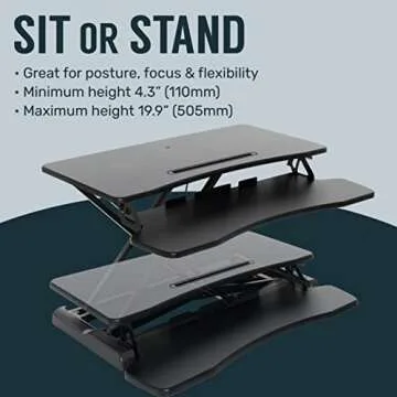 TechOrbits Standing Desk Converter - 32 Inch Adjustable Sit to Stand Up Desk Workstation, MDF Wood, Ergonomic Desk Riser with Keyboard Tray, Desktop Riser for Home Office Computer Laptop, White 32"