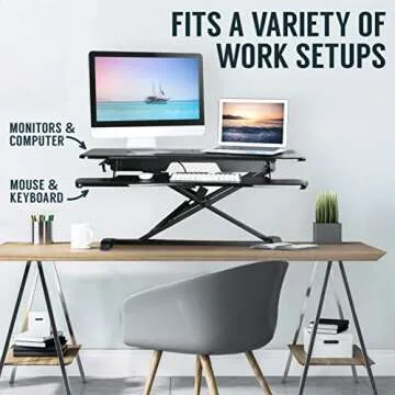 TechOrbits Standing Desk Converter - 32 Inch Adjustable Sit to Stand Up Desk Workstation, MDF Wood, Ergonomic Desk Riser with Keyboard Tray, Desktop Riser for Home Office Computer Laptop, White 32"