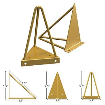STORAGEGEAR Floating Shelves with Triangle Modern Gold Bracket Set of 3 Wall Mounted Shelves for Home Decor Living Room, Bathroom, Bedroom, Kitchen STFS12