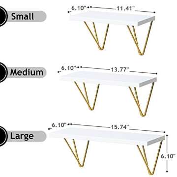 STORAGEGEAR Floating Shelves with Triangle Modern Gold Bracket Set of 3 Wall Mounted Shelves for Home Decor Living Room, Bathroom, Bedroom, Kitchen STFS12