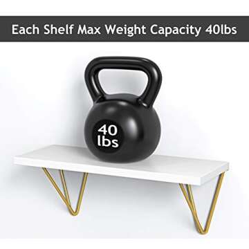 STORAGEGEAR Floating Shelves with Triangle Modern Gold Bracket Set of 3 Wall Mounted Shelves for Home Decor Living Room, Bathroom, Bedroom, Kitchen STFS12