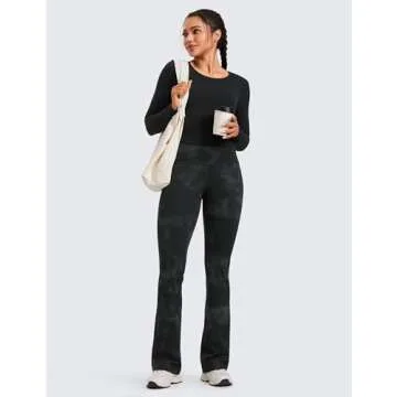 CRZ YOGA Womens Butterluxe High Waist Flare Pants 32 Inches - Yoga Bootcut Wide Leg with Pocket Lounge Black Tie Dye Flowers Large