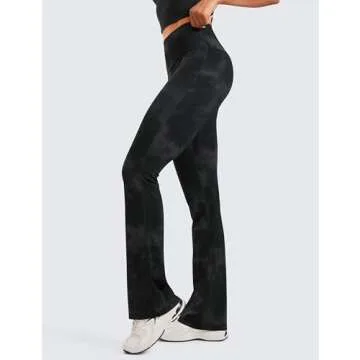 CRZ YOGA Womens Butterluxe High Waist Flare Pants 32 Inches - Yoga Bootcut Wide Leg with Pocket Lounge Black Tie Dye Flowers Large