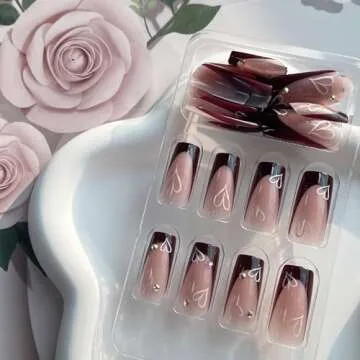 Glamorous Medium Press on Nails with Heart Rhinestones
