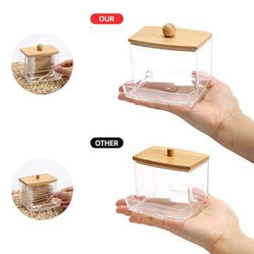 Tbestmax 10oz Qtip Holder Dispenser with Bamboo Lids, Big Clear Bathroom Organizer Accessories Decor...