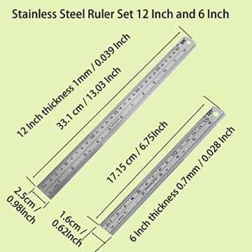 YouOKLight Metal Ruler Set - Durable 6 Inch & 12 Inch Rulers for Accurate Measuring