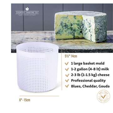 Country Trading Co. Cheese Molds Set of 3 for Making Blue and Hard Cheeses at Home - Quality Italian Baskets to Make Gorgonzola Colby Gouda Cheddar or DIY Organic Vegan Nut Cheese Maker