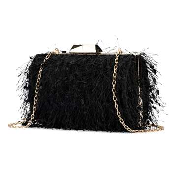 Olivia Miller Women’s Fashion Bea Black Feather Evening Bag