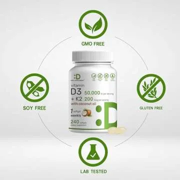 Max Strength Vitamin D3 + K2 – 50,000 IU Supplement | 240 Softgels