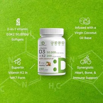 Max Strength Vitamin D3 + K2 – 50,000 IU Supplement | 240 Softgels