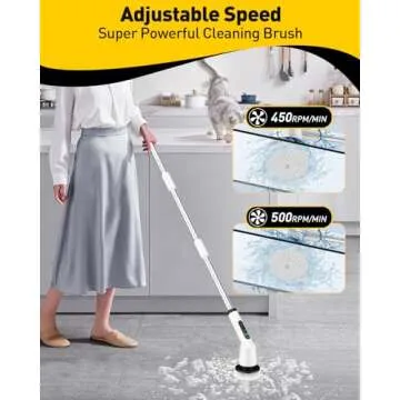 Electric Spin Scrubber for Cleaning Bathroom, Shower Scrubber Cordless Cleaning Brush with IPX7 Waterproof & 2 Speed, 3 Brush Heads, Bathroom Cleaning Supplies for Shower Tub Kitchen Tile Toilet White